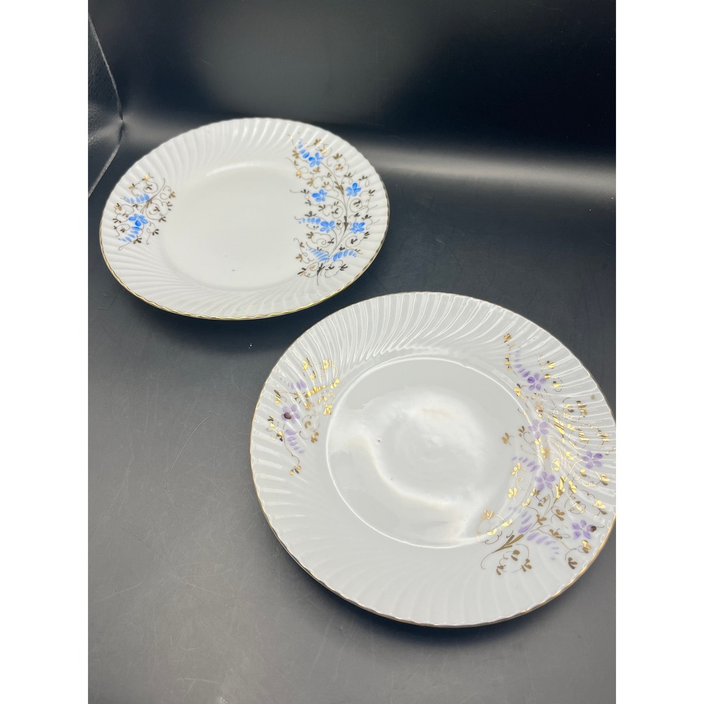 Floral Accent Salad Plates with Gold Trim, Set of 2, Decorative Dinnerware 7.5"